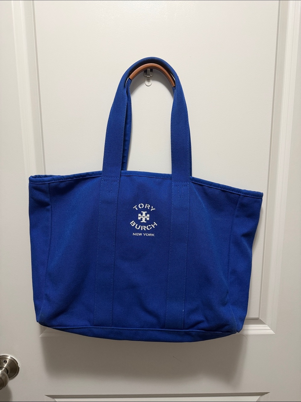 Tory Burch Cobalt Canvas Logo Tote Bag